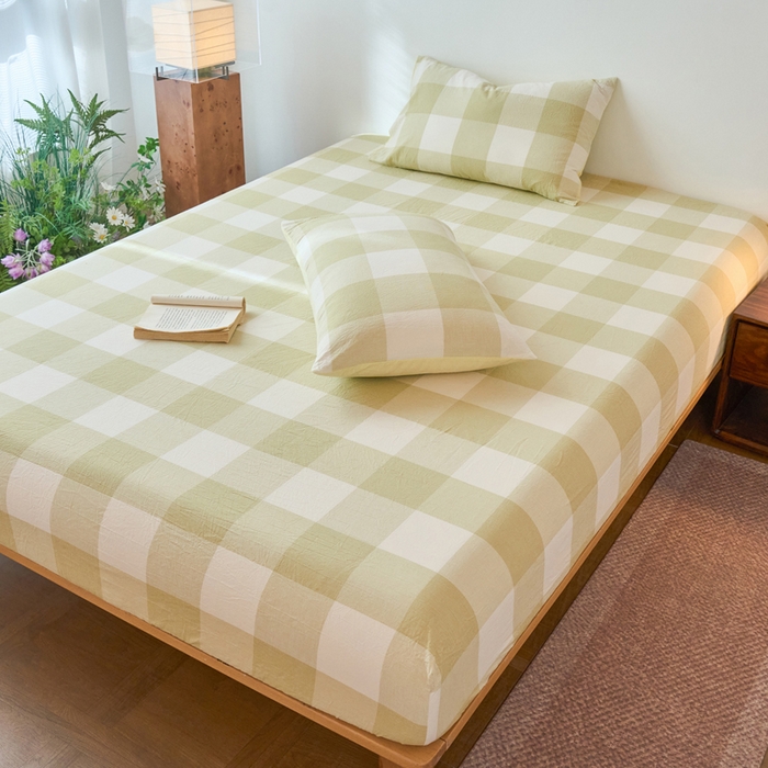 91家纺网 家纺一手货源 找家纺 春皖家纺 2026春夏新款全棉纯棉水洗棉单品系列床笠单件床笠单品-A版单床笠 素雅-芳绿