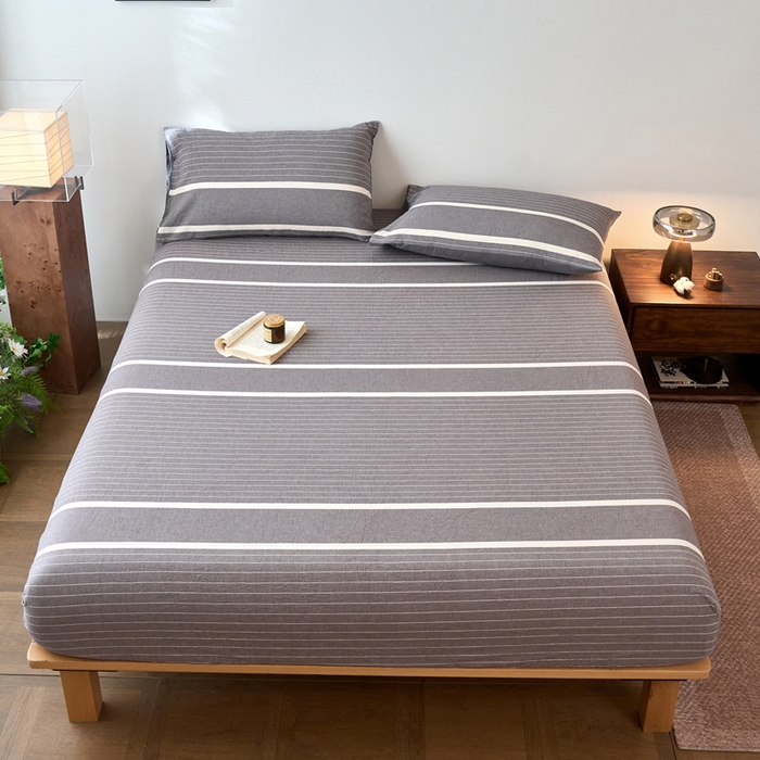 春皖家纺 2026春夏新款全棉纯棉水洗棉单品系列床笠单件床笠单品-A版单床笠 素雅-灰条