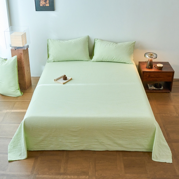 春皖家纺 2026春夏新款全棉纯棉水洗棉单品系列床单单件床单单品-A版单床单 嫩绿格