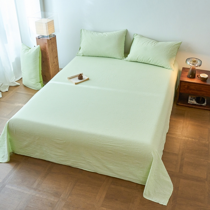 91家纺网 家纺一手货源 找家纺 春皖家纺 2026春夏新款全棉纯棉水洗棉单品系列床单单件床单单品-A版单床单 嫩绿格