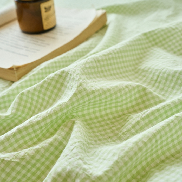 91家纺网 家纺一手货源 找家纺 春皖家纺 2026春夏新款全棉纯棉水洗棉单品系列床单单件床单单品-A版单床单 嫩绿格