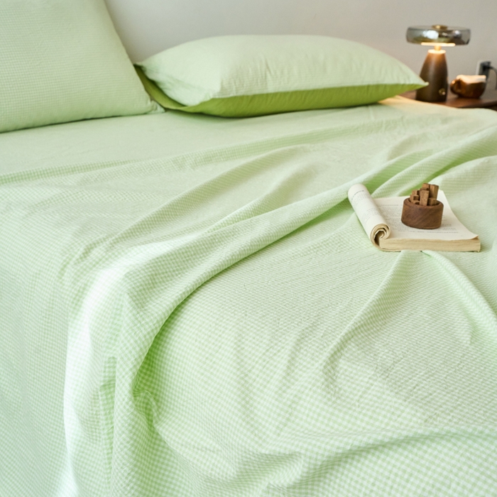 91家纺网 家纺一手货源 找家纺 春皖家纺 2026春夏新款全棉纯棉水洗棉单品系列床单单件床单单品-A版单床单 嫩绿格