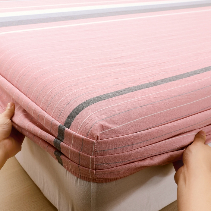 91家纺网 家纺一手货源 找家纺 春皖家纺 2026春夏新款全棉纯棉水洗棉单品系列床笠单件床笠单品-A版单床笠 素雅-蔻粉