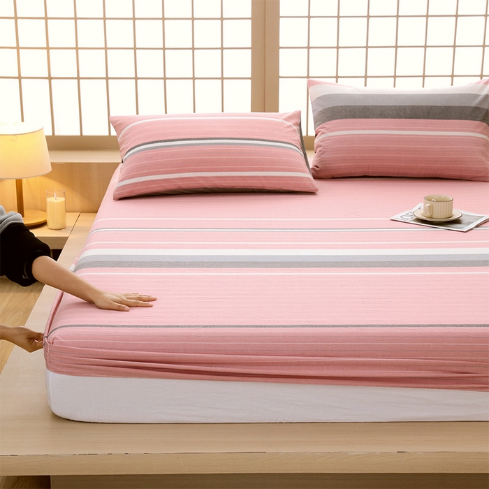 91家纺网 家纺一手货源 找家纺 春皖家纺 2026春夏新款全棉纯棉水洗棉单品系列床笠单件床笠单品-A版单床笠 素雅-蔻粉