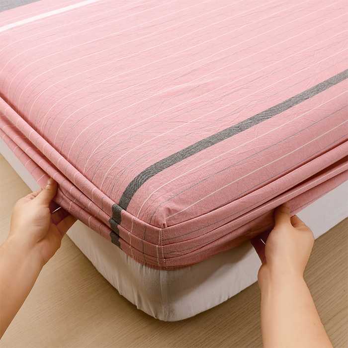 91家纺网 家纺一手货源 找家纺 春皖家纺 2026春夏新款全棉纯棉水洗棉单品系列床笠单件床笠单品-A版单床笠 素雅-蔻粉