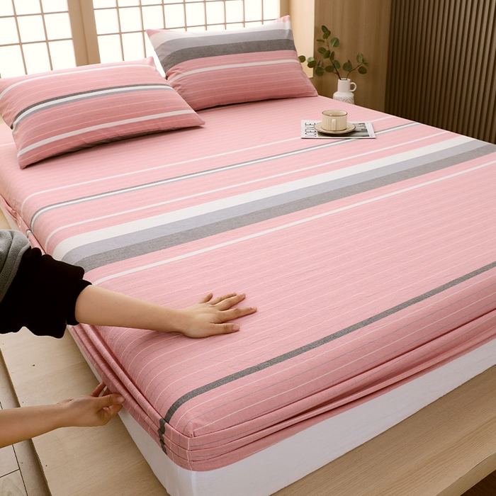 91家纺网 家纺一手货源 找家纺 春皖家纺 2026春夏新款全棉纯棉水洗棉单品系列床笠单件床笠单品-A版单床笠 素雅-蔻粉