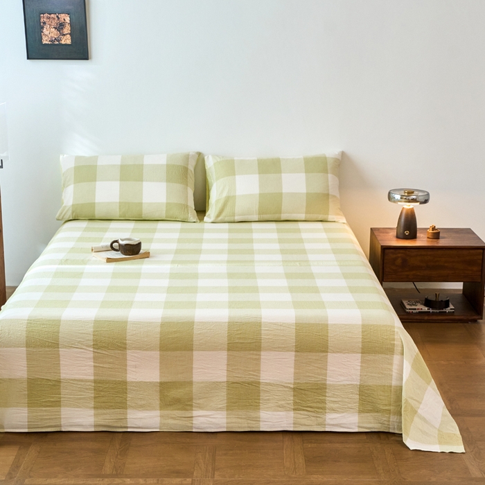 91家纺网 家纺一手货源 找家纺 春皖家纺 2026春夏新款全棉纯棉水洗棉单品系列床单单件床单单品-A版单床单 素雅-芳绿