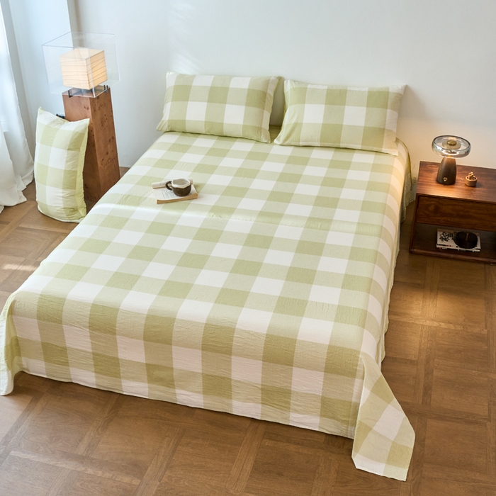 91家纺网 家纺一手货源 找家纺 春皖家纺 2026春夏新款全棉纯棉水洗棉单品系列床单单件床单单品-A版单床单 素雅-芳绿