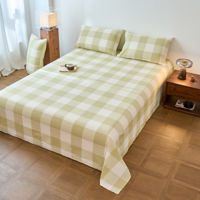 91家纺网 家纺一手货源 找家纺 春皖家纺 2026春夏新款全棉纯棉水洗棉单品系列床单单件床单单品-A版单床单 素雅-芳绿