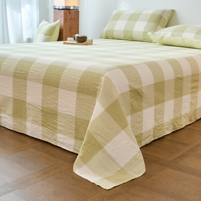 91家纺网 家纺一手货源 找家纺 春皖家纺 2026春夏新款全棉纯棉水洗棉单品系列床单单件床单单品-A版单床单 素雅-芳绿