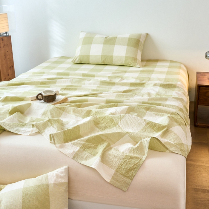 91家纺网 家纺一手货源 找家纺 春皖家纺 2026春夏新款全棉纯棉水洗棉单品系列床单单件床单单品-A版单床单 素雅-芳绿