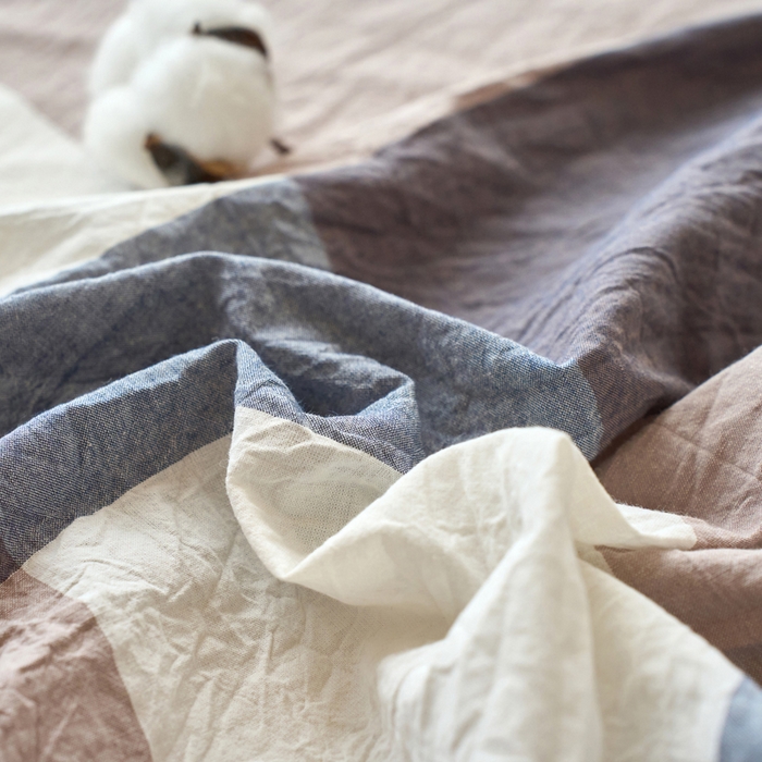 91家纺网 家纺一手货源 找家纺 春皖家纺 2026春夏新款全棉纯棉水洗棉单品系列床笠单件床笠单品-A版单床笠 素雅-蓝大格