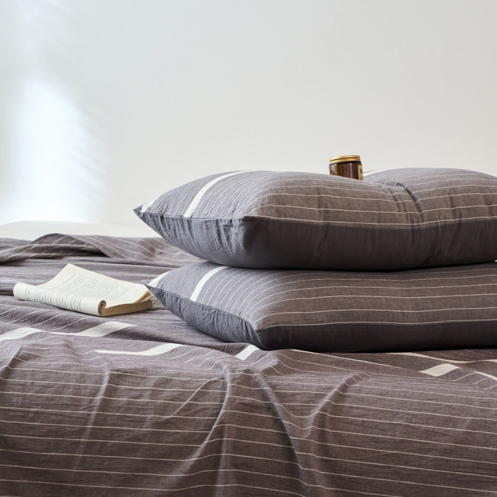 91家纺网 家纺一手货源 找家纺 春皖家纺 2026春夏新款全棉纯棉水洗棉单品系列床单单件床单单品-A版单床单 素雅-灰条