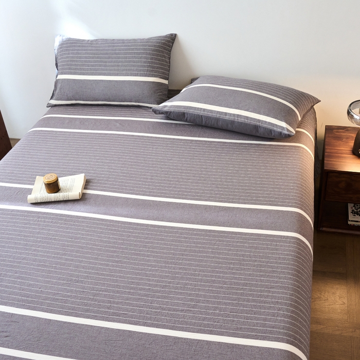 91家纺网 家纺一手货源 找家纺 春皖家纺 2026春夏新款全棉纯棉水洗棉单品系列床单单件床单单品-A版单床单 素雅-灰条