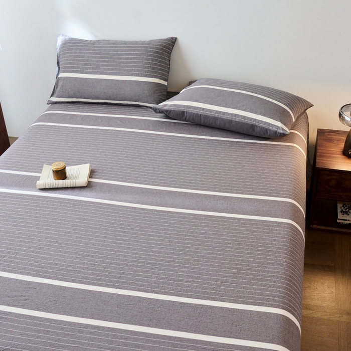 91家纺网 家纺一手货源 找家纺 春皖家纺 2026春夏新款全棉纯棉水洗棉单品系列床单单件床单单品-A版单床单 素雅-灰条