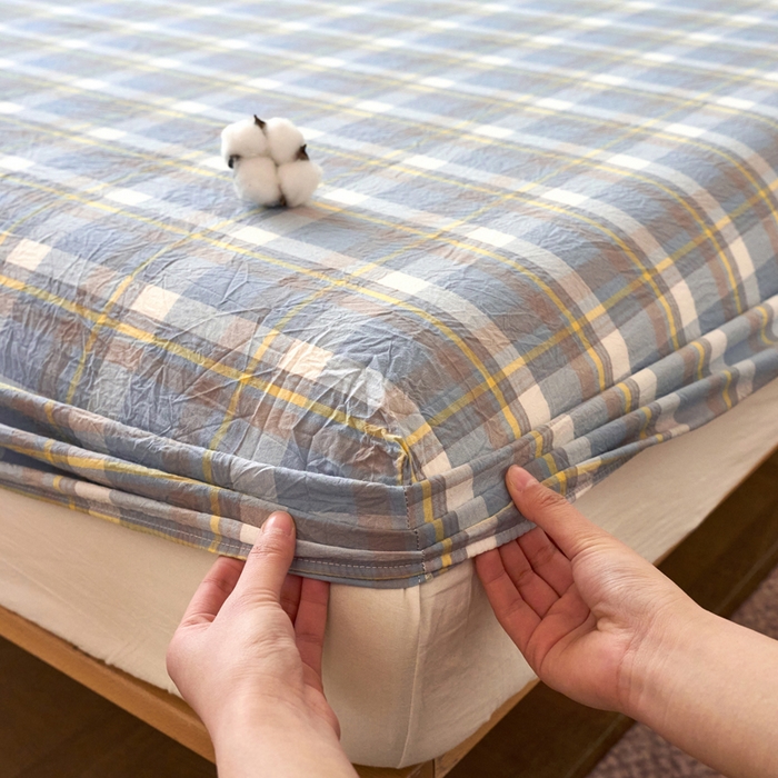 91家纺网 家纺一手货源 找家纺 春皖家纺 2026春夏新款全棉纯棉水洗棉单品系列床笠单件床笠单品-A版单床笠 素雅-蓝格