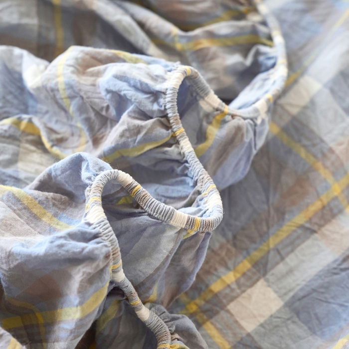 91家纺网 家纺一手货源 找家纺 春皖家纺 2026春夏新款全棉纯棉水洗棉单品系列床笠单件床笠单品-A版单床笠 素雅-蓝格