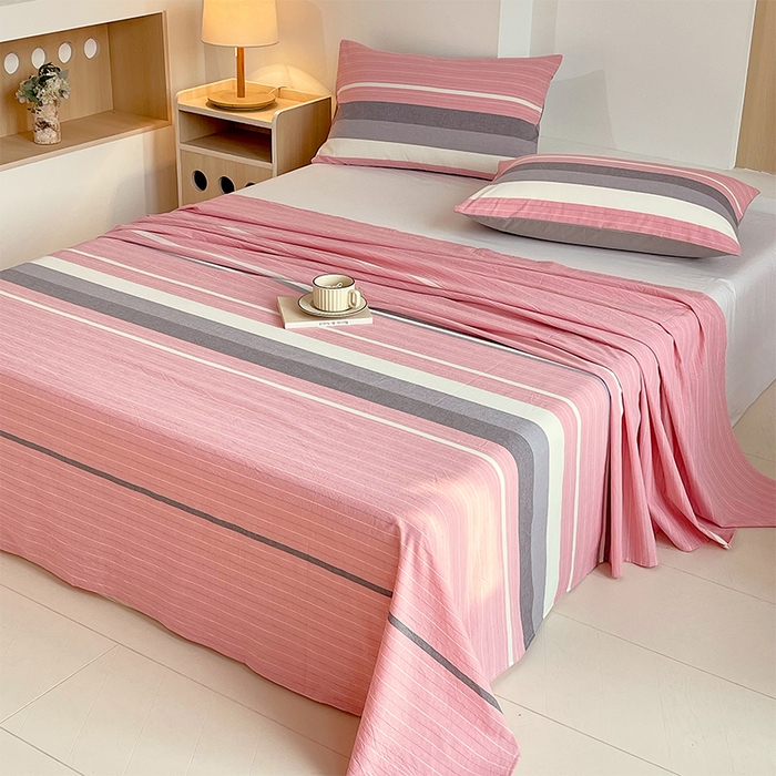 91家纺网 家纺一手货源 找家纺 春皖家纺 2026春夏新款全棉纯棉水洗棉单品系列床单单件床单单品-A版单床单 素雅-蔻粉