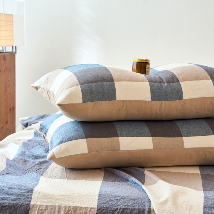 91家纺网 家纺一手货源 找家纺 春皖家纺 2026春夏新款全棉纯棉水洗棉单品系列床单单件床单单品-A版单床单 素雅-蓝大格