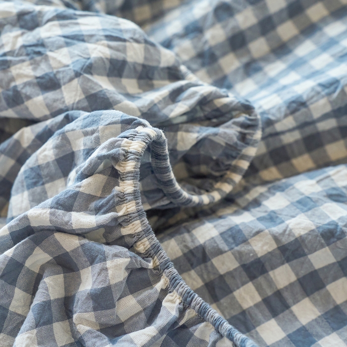 91家纺网 家纺一手货源 找家纺 春皖家纺 2026春夏新款全棉纯棉水洗棉单品系列床笠单件床笠单品-A版单床笠 素雅-蓝小格