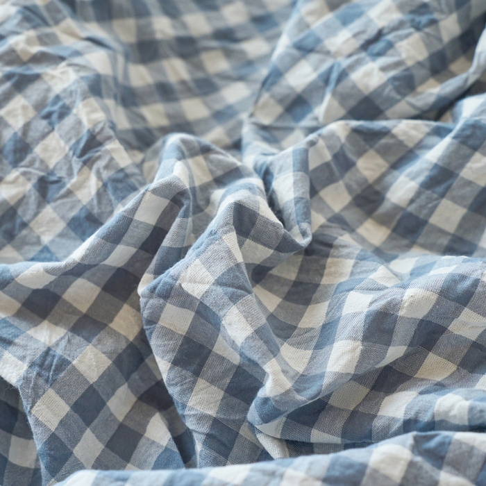 91家纺网 家纺一手货源 找家纺 春皖家纺 2026春夏新款全棉纯棉水洗棉单品系列床笠单件床笠单品-A版单床笠 素雅-蓝小格