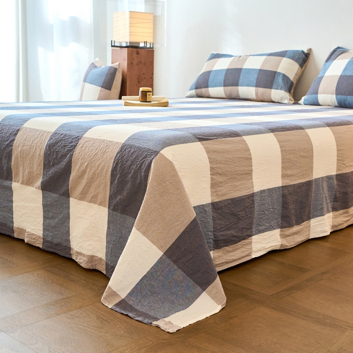 91家纺网 家纺一手货源 找家纺 春皖家纺 2026春夏新款全棉纯棉水洗棉单品系列床单单件床单单品-A版单床单 素雅-蓝大格