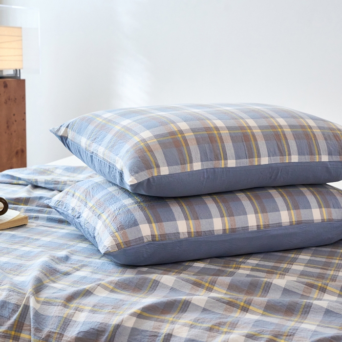 91家纺网 家纺一手货源 找家纺 春皖家纺 2026春夏新款全棉纯棉水洗棉单品系列床单单件床单单品-A版单床单 素雅-蓝格