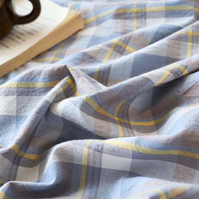 91家纺网 家纺一手货源 找家纺 春皖家纺 2026春夏新款全棉纯棉水洗棉单品系列床单单件床单单品-A版单床单 素雅-蓝格