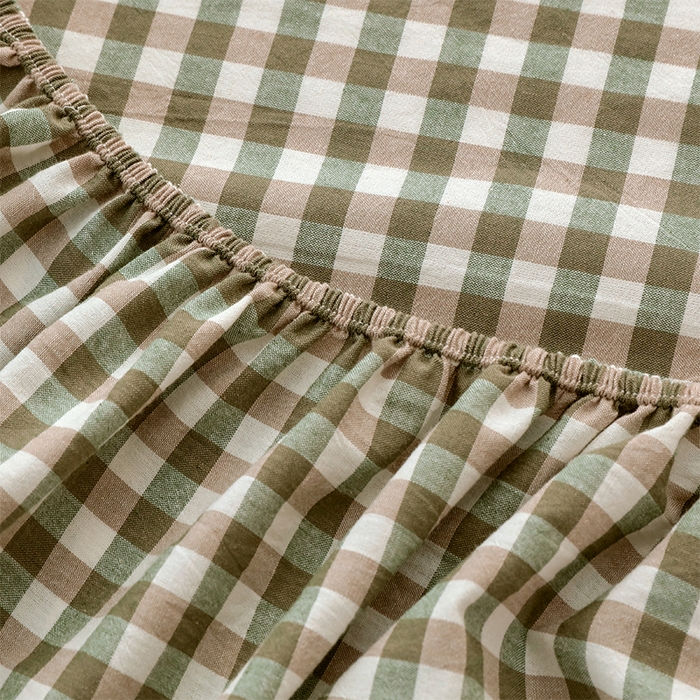 91家纺网 家纺一手货源 找家纺 春皖家纺 2026春夏新款全棉纯棉水洗棉单品系列床笠单件床笠单品-A版单床笠 素雅-绿格