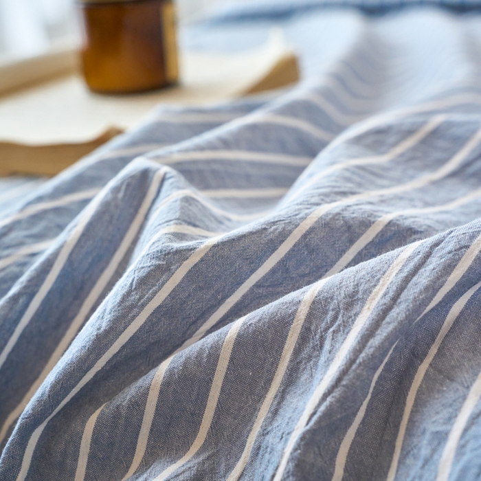 91家纺网 家纺一手货源 找家纺 春皖家纺 2026春夏新款全棉纯棉水洗棉单品系列床单单件床单单品-A版单床单 素雅-蓝条