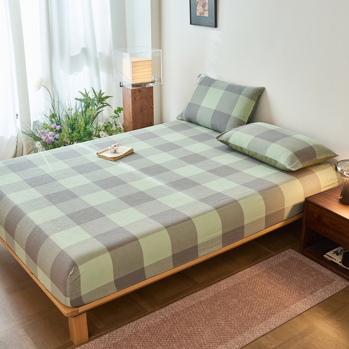 91家纺网 家纺一手货源 找家纺 春皖家纺 2026春夏新款全棉纯棉水洗棉单品系列床笠单件床笠单品-A版单床笠 素雅-清格