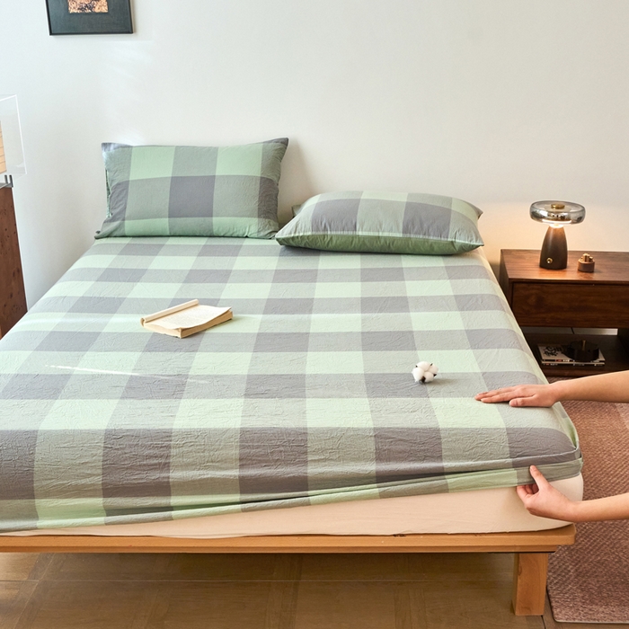 91家纺网 家纺一手货源 找家纺 春皖家纺 2026春夏新款全棉纯棉水洗棉单品系列床笠单件床笠单品-A版单床笠 素雅-清格