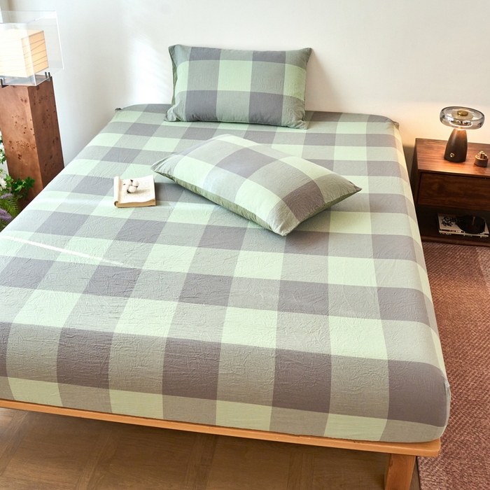 91家纺网 家纺一手货源 找家纺 春皖家纺 2026春夏新款全棉纯棉水洗棉单品系列床笠单件床笠单品-A版单床笠 素雅-清格