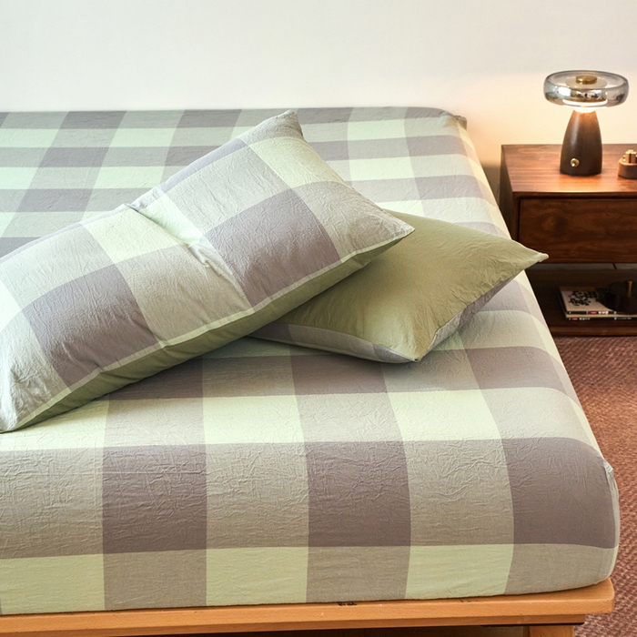 91家纺网 家纺一手货源 找家纺 春皖家纺 2026春夏新款全棉纯棉水洗棉单品系列床笠单件床笠单品-A版单床笠 素雅-清格