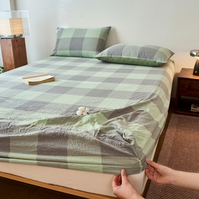 91家纺网 家纺一手货源 找家纺 春皖家纺 2026春夏新款全棉纯棉水洗棉单品系列床笠单件床笠单品-A版单床笠 素雅-清格