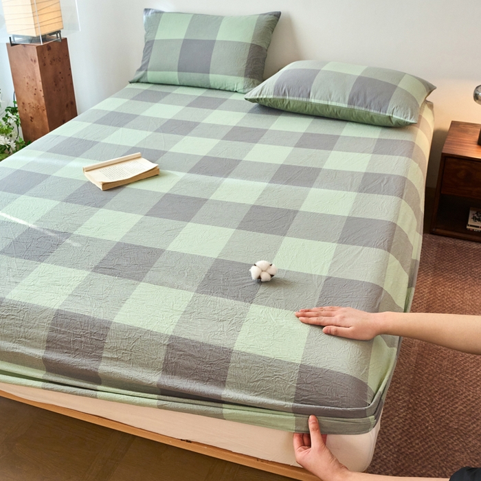 91家纺网 家纺一手货源 找家纺 春皖家纺 2026春夏新款全棉纯棉水洗棉单品系列床笠单件床笠单品-A版单床笠 素雅-清格