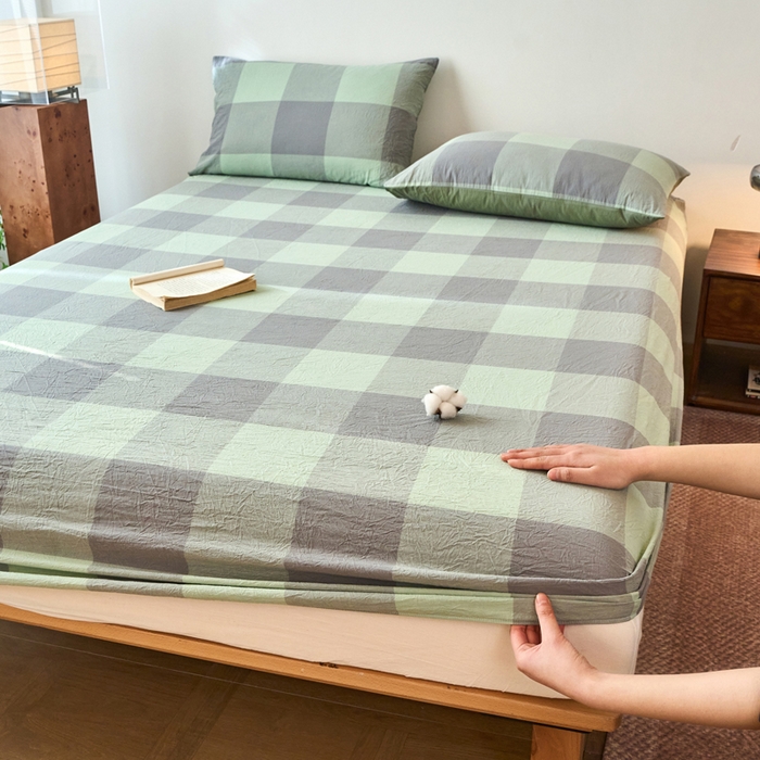 91家纺网 家纺一手货源 找家纺 春皖家纺 2026春夏新款全棉纯棉水洗棉单品系列床笠单件床笠单品-A版单床笠 素雅-清格