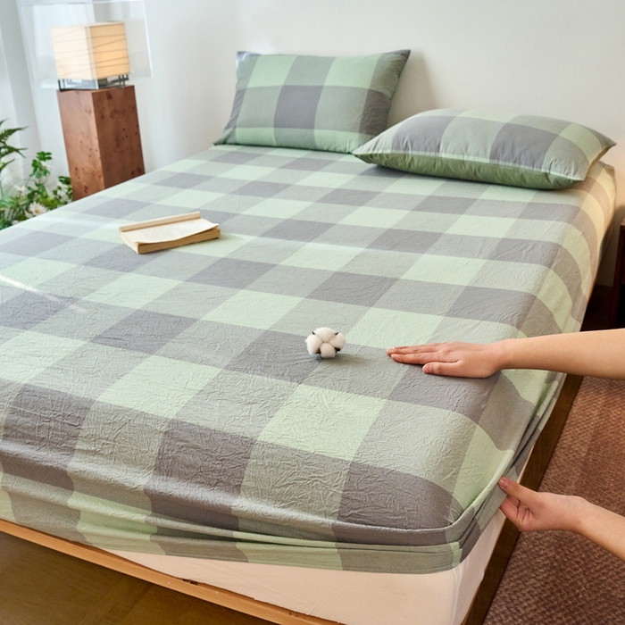 91家纺网 家纺一手货源 找家纺 春皖家纺 2026春夏新款全棉纯棉水洗棉单品系列床笠单件床笠单品-A版单床笠 素雅-清格