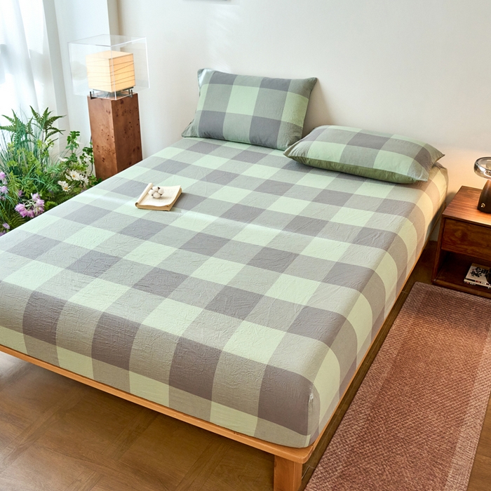 91家纺网 家纺一手货源 找家纺 春皖家纺 2026春夏新款全棉纯棉水洗棉单品系列床笠单件床笠单品-A版单床笠 素雅-清格