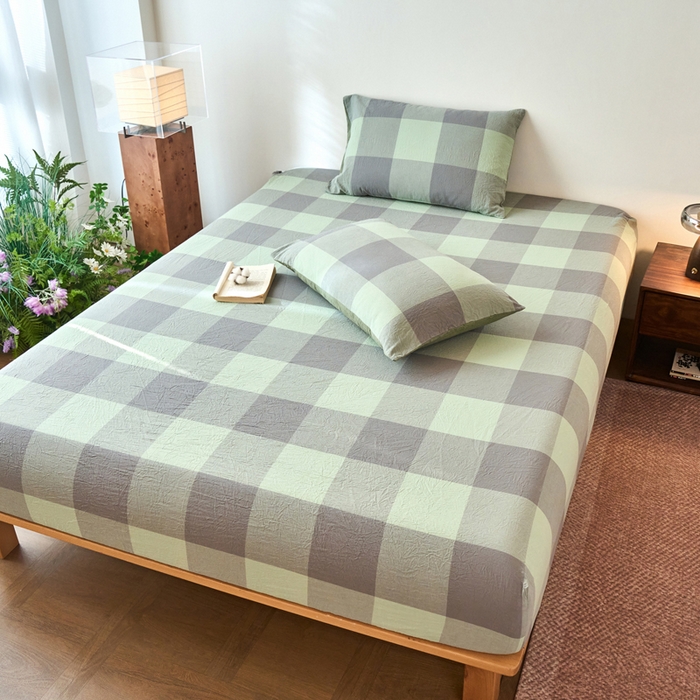 91家纺网 家纺一手货源 找家纺 春皖家纺 2026春夏新款全棉纯棉水洗棉单品系列床笠单件床笠单品-A版单床笠 素雅-清格