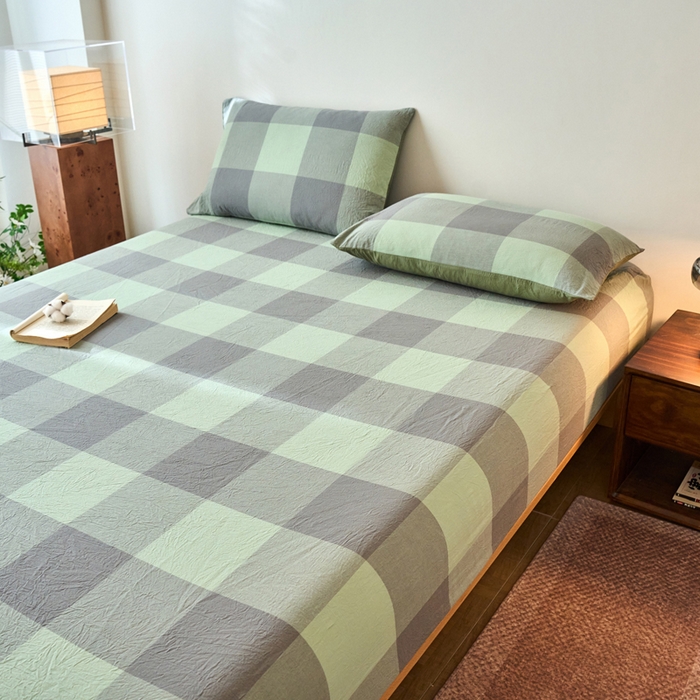 91家纺网 家纺一手货源 找家纺 春皖家纺 2026春夏新款全棉纯棉水洗棉单品系列床笠单件床笠单品-A版单床笠 素雅-清格