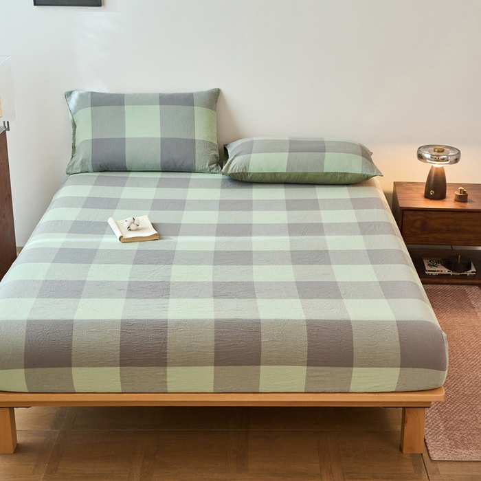 91家纺网 家纺一手货源 找家纺 春皖家纺 2026春夏新款全棉纯棉水洗棉单品系列床笠单件床笠单品-A版单床笠 素雅-清格