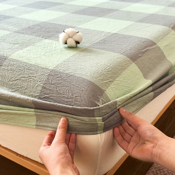 91家纺网 家纺一手货源 找家纺 春皖家纺 2026春夏新款全棉纯棉水洗棉单品系列床笠单件床笠单品-A版单床笠 素雅-清格