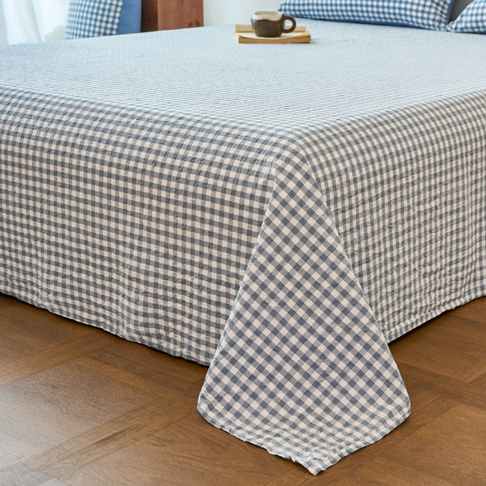 91家纺网 家纺一手货源 找家纺 春皖家纺 2026春夏新款全棉纯棉水洗棉单品系列床单单件床单单品-A版单床单 素雅-蓝小格