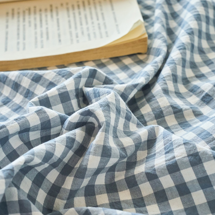 91家纺网 家纺一手货源 找家纺 春皖家纺 2026春夏新款全棉纯棉水洗棉单品系列床单单件床单单品-A版单床单 素雅-蓝小格