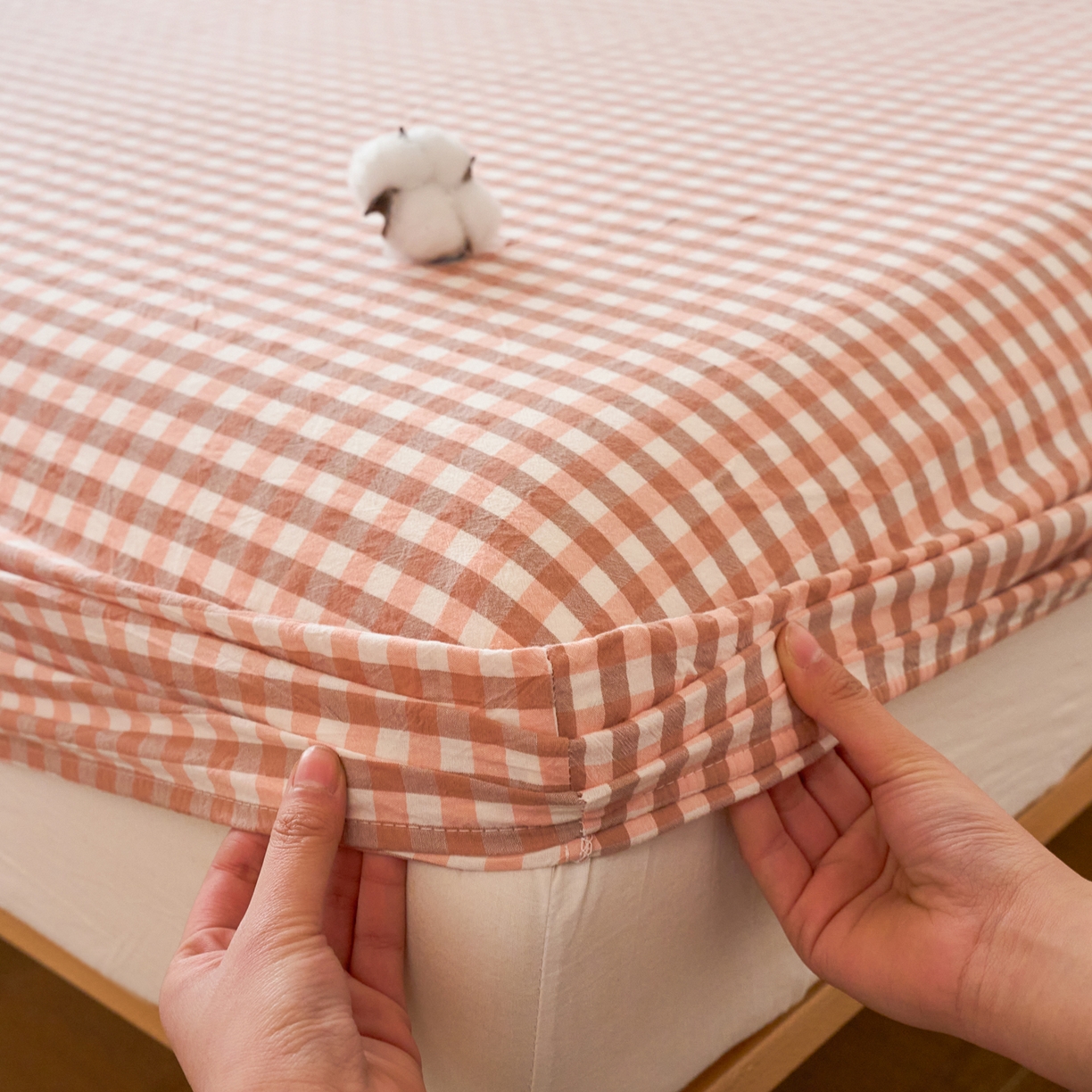 91家纺网 家纺一手货源 找家纺 春皖家纺 2026春夏新款全棉纯棉水洗棉单品系列床笠单件床笠单品-A版单床笠 素雅-玉格