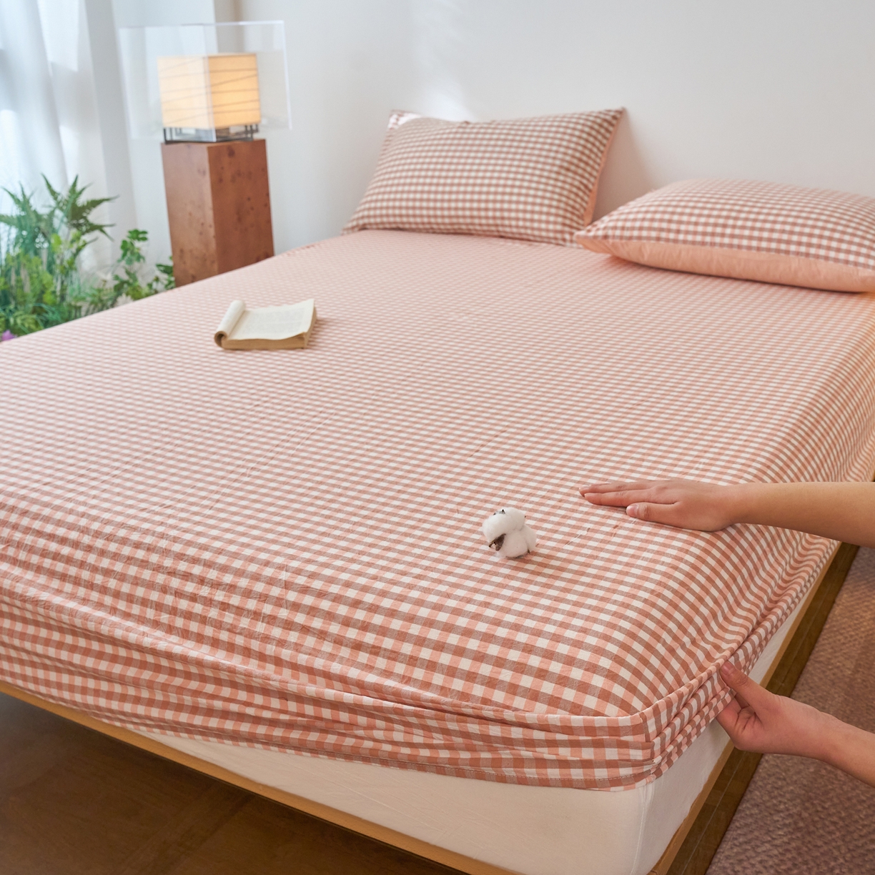 91家纺网 家纺一手货源 找家纺 春皖家纺 2026春夏新款全棉纯棉水洗棉单品系列床笠单件床笠单品-A版单床笠 素雅-玉格