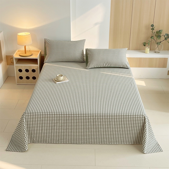 春皖家纺 2026春夏新款全棉纯棉水洗棉单品系列床单单件床单单品-A版单床单 素雅-绿格