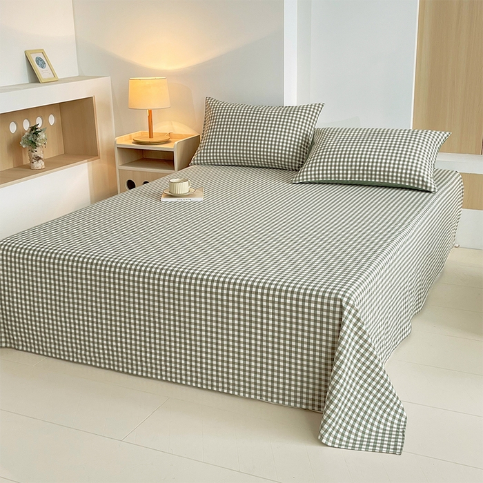 91家纺网 家纺一手货源 找家纺 春皖家纺 2026春夏新款全棉纯棉水洗棉单品系列床单单件床单单品-A版单床单 素雅-绿格