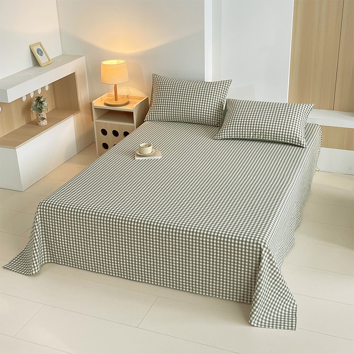 91家纺网 家纺一手货源 找家纺 春皖家纺 2026春夏新款全棉纯棉水洗棉单品系列床单单件床单单品-A版单床单 素雅-绿格